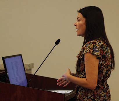 City Manager Erin Corbell makes her first presentation to the Lampasas City Council at Monday night’s meeting. HUNTER KING | DISPATCH RECORD