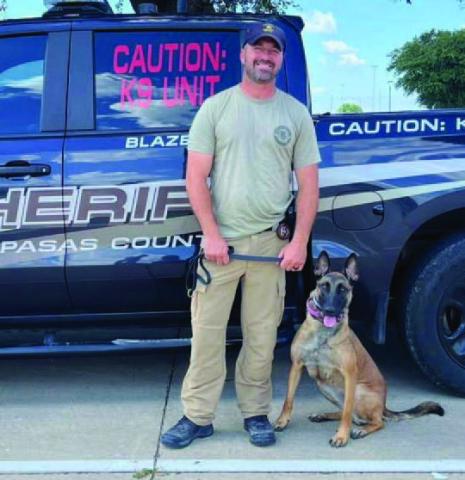 Deputy Justin Wilson is responsible for patrol duties with the Lampasas County Sheriff’s Office K-9 unit, Blazer. The dog and her handler earned their certification, and now are working together to serve the community where needed. COURTESY PHOTO