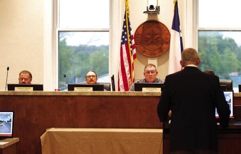 City Manager Finley deGraffenried makes his presentation on the budget to Lampasas City Council members. “We are in a good place,” he said, while acknowledging that the next step will be getting input from the council about the proposed expenditures for 2024-2025. HUNTER KING | DISPATCH RECORD