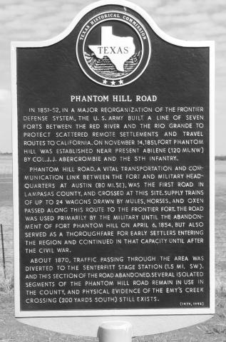 Phanton Hill Road -- which connected Austin with Fort Phantom Hill near present-day Abilene was the first established road through what would later become Lampasas County. The fort was abandoned in 1854. This Texas Historical Marker is located on U.S. 190 midway between Lometa and the Colorado River. courtesy photo | jeff jackson