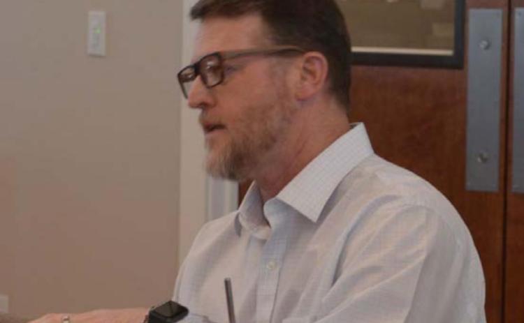 Lampasas Assistant City Manager Ryan Ward goes over city projects during a roundtable session held Monday. MONIQUE BRAND | DISPATCH RECORD