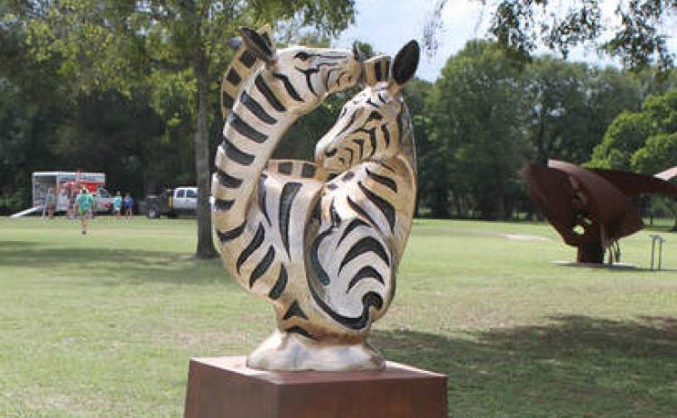 Seen here is Dan Pogue’s sculpture titled “Match Pair,” currently at Campbell Park. Pogue is one of several artists whose latest work will be installed at the city’s Sculpture Garden Sept. 17. One piece will go to W.M. Brook Park. LAFTA.ORG