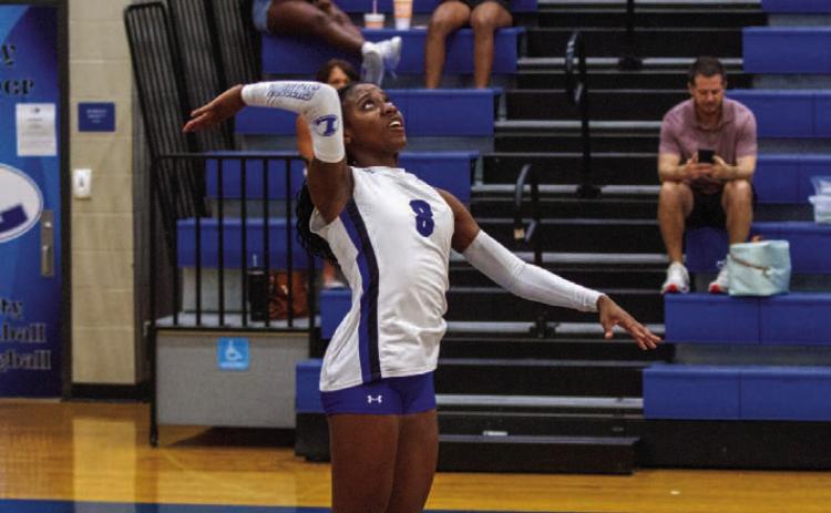 Lampasas middle blocker Angie Davis is one of the Lady Badgers’ most consistent attackers. Despite only being a junior, her leadership and energy are pivotal to Lampasas’s success. ANA SOFIA MEYER | DISPATCH RECORD