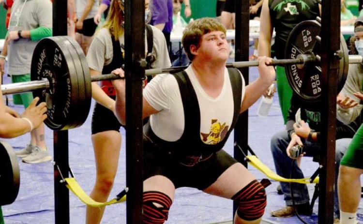 Lometa Hornet Copeland Brister placed fourth, competing as the only 1A boy in the Burnet powerlifting meet last week. JEFF LOWE | DISPATCH RECORD