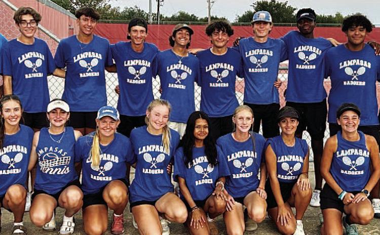 The tennis team poses for a photo after winning the bi-district round on Tuesday. COURTESY PHOTO | KENNETH PEISER