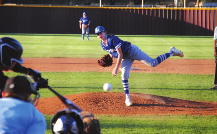 Jonas Andersen finishes on a pitch during the early innings of his start in Brownwood on Tuesday. HUNTER KING | DISPATCH RECORD