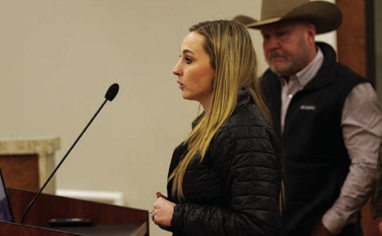 Alexis Thompson, representing the Lampasas County Rodeo Association, stresses the importance of having an agreement in place so planning for the annual Riata Roundup can proceed. HUNTER KING | DISPATCH RECORD