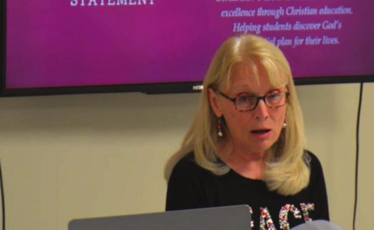 Julie Williams presents the vision and mission of Providence Christian Academy of Lampasas at a Dec. 7 informational meeting. VERONICA BUTLER | DISPATCH RECORD