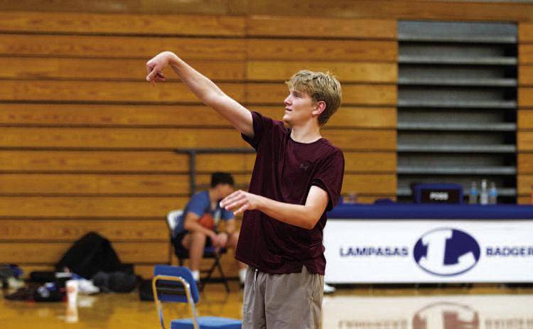 Nolan Lecker works on his free throws during the boys’ basketball camp. HUNTER KING | DISPATCH RECORD