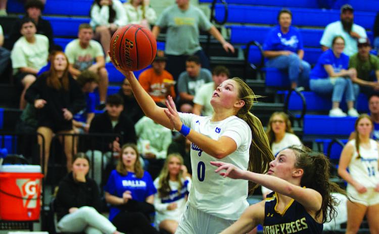 Addison Borchardt goes to the basket against Stephenville. The senior finished with 16 points in the home opener. HUNTER KING | DISPATCH RECORD