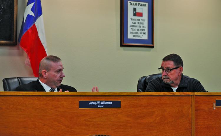 Mayor John Wilkerson, left, and Councilman Rob Green discuss how a property tax freeze for homeowners age 65 and old might affect Kempner city revenues and the tax burden on other residents. The proposal was discussed at Tuesday’s Kempner City Council meeting, but no action was taken. ERICK MITCHELL | DISPATCH DISPATCH