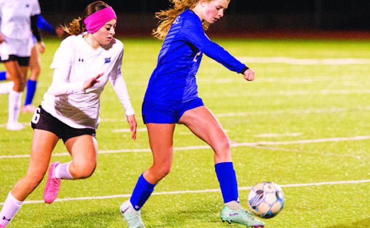 Ryleejo Westra, left photo, and Brylie Centunzi played during the Lady Badgers’ 3-1 win over Shoemaker last Friday night. Two goals were scored by Kelbie Black and the third by Arianna Bermudez.