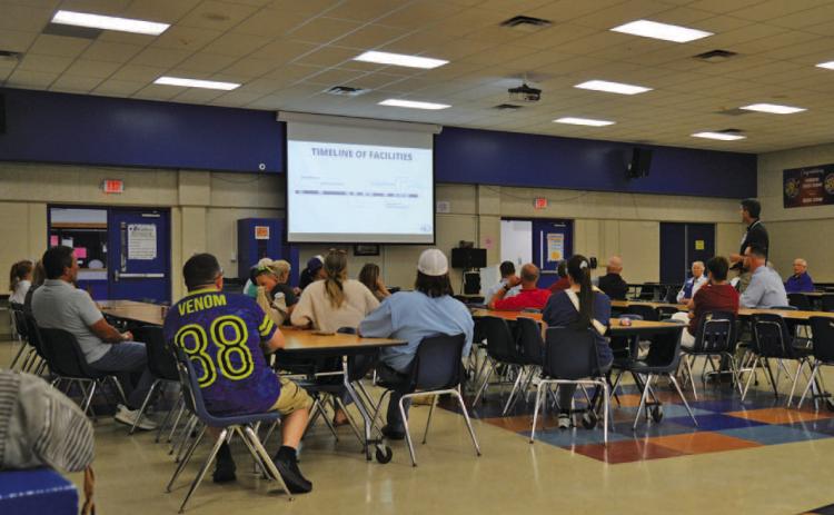 Lampasas ISD has offered several sessions to explain to residents the three propositions that are to be considered in the May 2 bond election. Superintendent Dr. Chane Rascoe offered a brief presentation at this session Monday and answered questions about the bond proposals. ERICK MITCHELL | DISPATCH RECORD