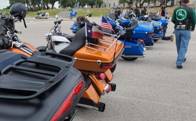 A row of motorcycles parked at Lampasas High School for the conclusion of the annual Do You See Me Now event held Sunday. COURTESY PHOTO