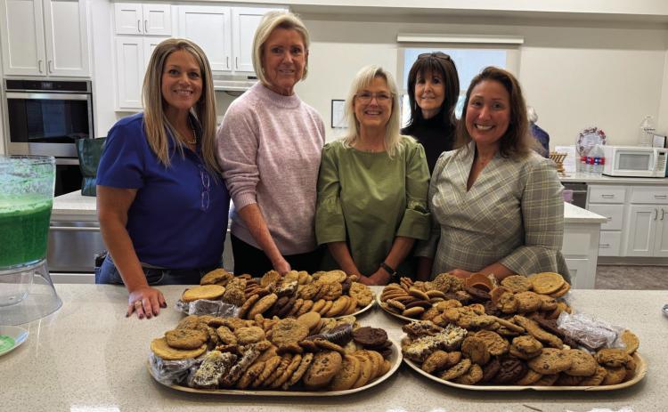 Project Committee members – from left to right, Danielle Shepard, Cathy Allen, Bernadine Wagner, Sherry Gillen-Milligan and Jo Ann San Miguel – arranged cookies on platters for delivery to first responders. SHANNA SIBBERSON | COURTESY PHOTO