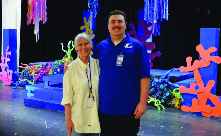 Lampasas High School theater director Greta Peterson (left) and assistant director Cole Wheeler ready to showcase this year’s fall musical, “Finding Nemo: The Musical.” ERICK MITCHELL | DISPATCH RECORD