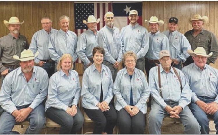 Lampasas County Farm Bureau directors, top row from left, are P.R. Cline, Dr. Rusty Calk, Benton Floerke, Dale Postel, Dr. Steve Forsythe, Heston McBride, Stephen Ruzicka, President Mike Hail and Jim Spivey. Bottom row are directors Wade Chapman, Janet Machen, Patsy Stoneham, Donnis Self, Tim Walker and Mickey Edwards, who also serves as District 8 Texas Farm Bureau director. courtesy photo