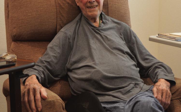 Almost 100 years old, Jim Anderson still finds time to catch up on the latest news and enjoy sports while living in the Lampasas Assisted Living facility. Despite not being a soccer expert, like millions of Americans, Anderson tuned into the 2026 FIFA World Cup this summer. ERICK MITCHELL | DISPATCH RECORD