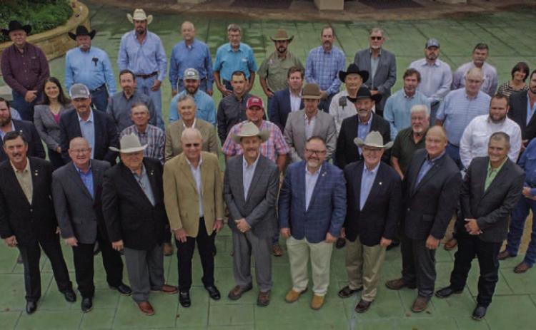 Lampasas rancher Mickey Edwards, Texas Farm Bureau District 8 state director, is shown on the front row, third from right. Edwards participated in the recent discussions in Waco on proposed policy resolutions for the state association. COURTESY PHOTO