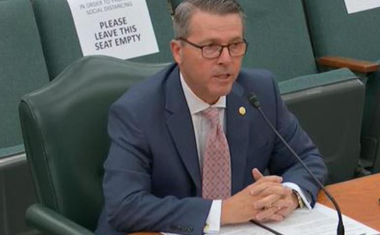 District 54 State Rep. Brad Buckley speaks last week during a Texas House Appropriations Committee hearing about Buckley’s bill to make Lampasas County, the city of Lampasas and other affected entities eligible for reimbursement for revenue lost due to the homestead property tax exemption for 100% disabled veterans. SCREENSHOT FROM TEXAS.HOUSE.GOV