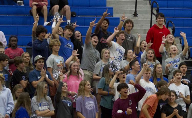 The Lampasas student section cheers on the Lady Badgers
