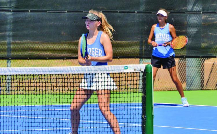 COURTESY PHOTO Tayler Sheard and Madelynn White team up for doubles in Saturday’s non-district matches.