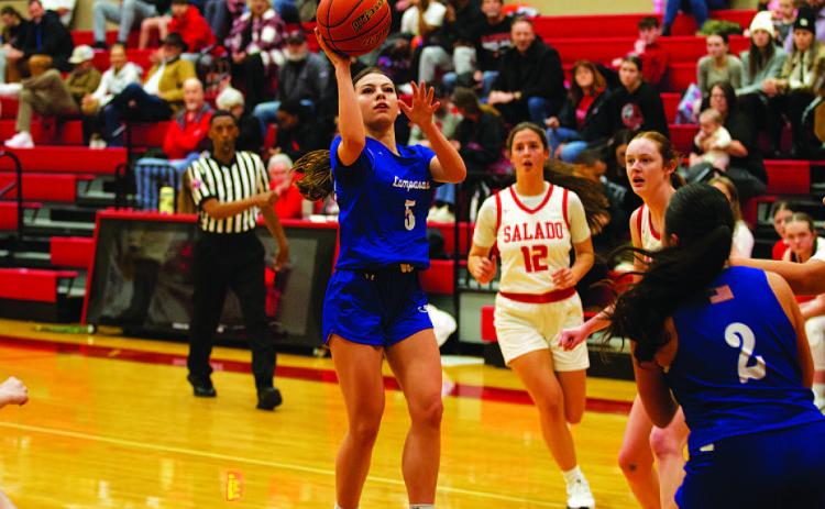 Chloe Thorp shoots a floater for two of her 11 points against Salado on Tuesday. HUNTER KING | DISPATCH RECORD