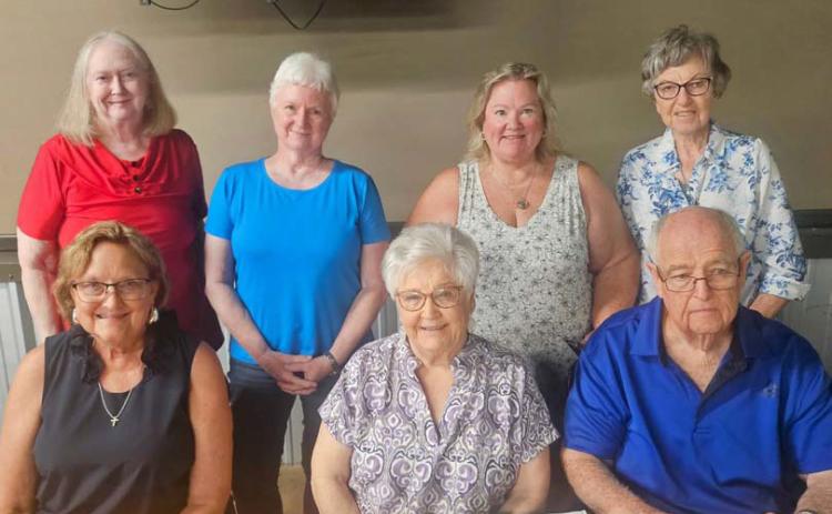 Officers installed to serve from 2025-2027 are, seated from left to right, Jani Edwards, second vice president; Sandy Brister, Children’s Book Project chair; and Bill Brister, LCRTA president; back row, Julia Phillips, first vice president and immediate past-president; Janet Machen, secretary; Juli Chaney, treasurer; and Charlene Ruzicka, corresponding secretary. COURTESY PHOTO