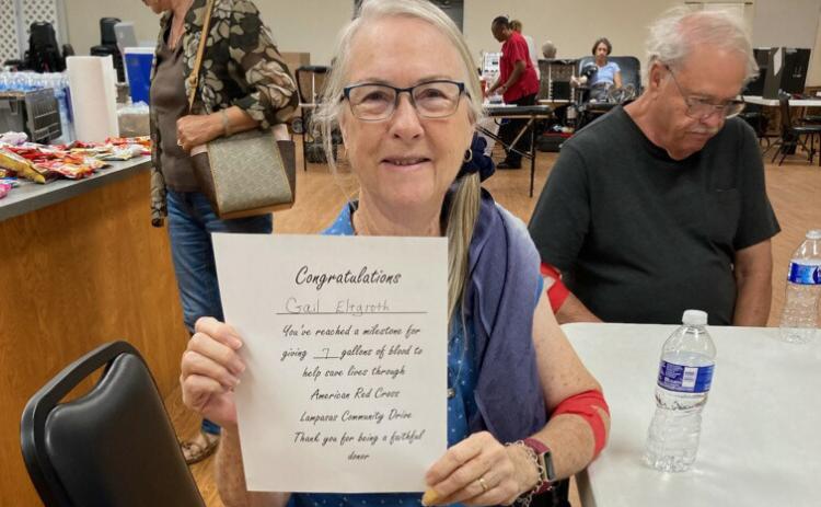 Gail Eltgroth has donated a total of seven gallons in American Red Cross blood drives. courtesy photo