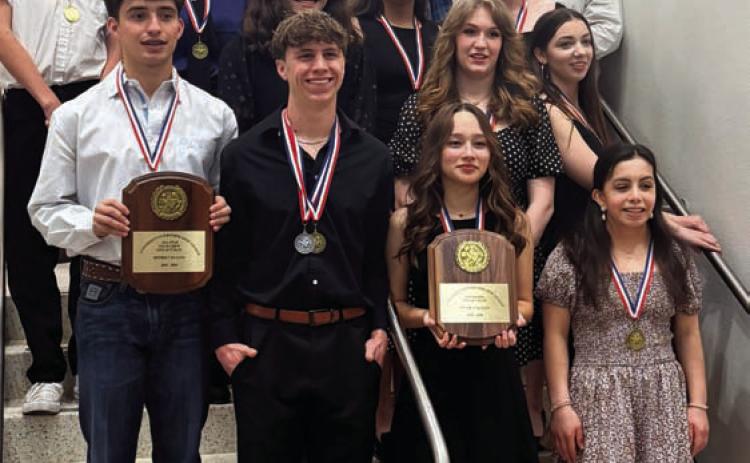 Cast members a part of Lampasas High School’s UIL One-Act Play production pose for a photo after a top distict performance that saw students advance to the bi-district round. COURTESY PHOTO