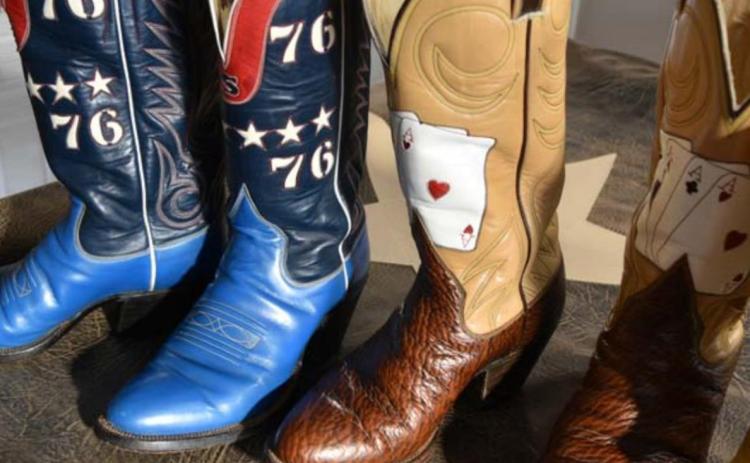 These are two of the favorite boot pairs Denzel Smith made with guidance from Lampasas master bootmaker Ray Jones. MADELEINE MILLER | DISPATCH RECORD