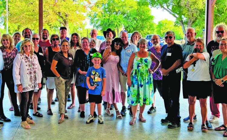 LAFTA board members stand alongside sculpture artists after five new pieces were installed at the Hanna Springs Sculpture Garden within Campbell Park on Sept. 12. COURTESY PHOTO