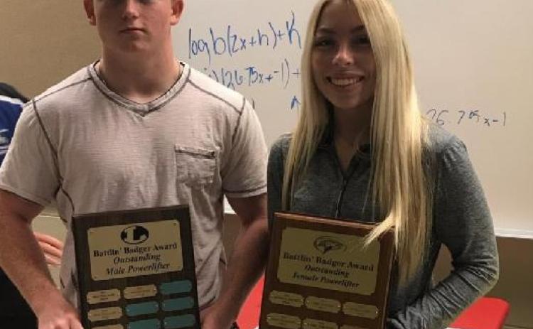 Regional champions Westen Reid and Alyssa Ayers were named Battlin’ Badgers for powerlifting. COURTESY PHOTO