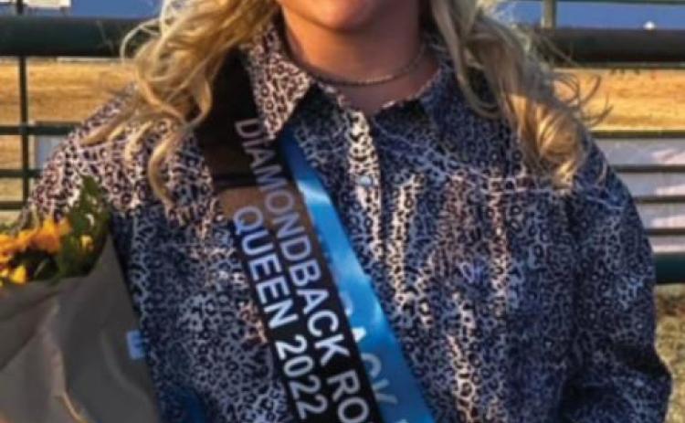 Britni Roberts was crowned the 2022 Miss Diamondback Jubilee Rodeo Queen. She is the 17-year-old daughter of Britton and Keri Roberts of Goldthwaite. In addition to a belt buckle, bouquet and sash, she will receive a $2,000 scholarship. courtesy photo