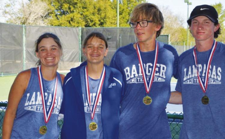 Caroline White, left, Madelynn White, Jack Allison and Elijah Copeland wear their gold medals after the Midway tournament. COURTESY PHOTO | KENNETH PEISER