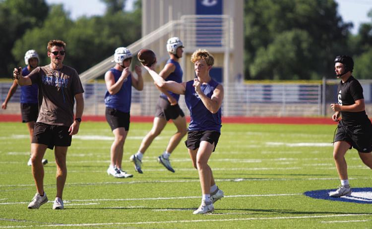 HUNTER KING | DISPATCH RECORD Ross Kothmann throws a pass during 7-on-7 against Gatesville last Wednesday.