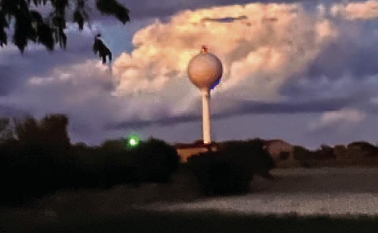 The water tower in west Lampasas has become a symbol of the town and of community pride, as it reflects a Badger blue color at nighttime to celebrate the success of local schools. PATSY STONEHAM | COURTESY PHOTO