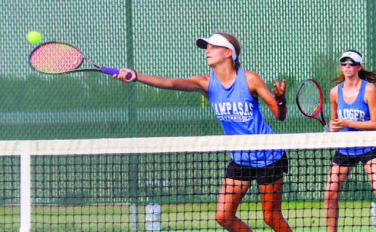 ANA SOFIA MEYER | DISPATCH RECORD Lampasas’ tennis team defeated district opponent Burnet in a 19-0 sweep on Thursday, before it faced and fell to non-district rival Harker Heights in a very close battle.
