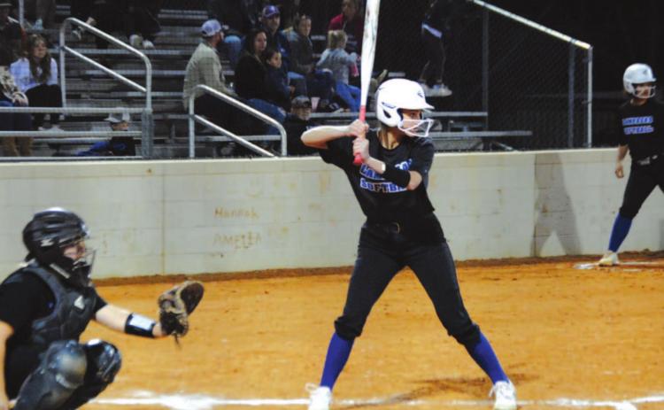Kayli Six loads up to hit a pitch against Waco University during their scrimmage on Tuesday. HUNTER KING | DISPATCH RECORD