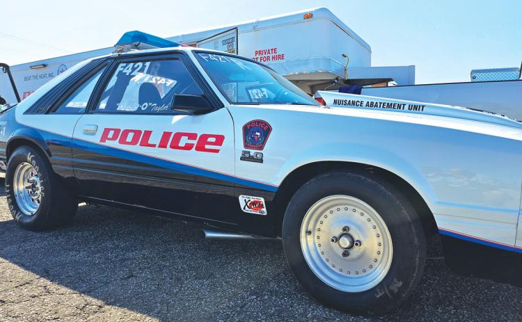 courtesy photo This 1982 Ford Mustang drag racing car now wears the Lampasas Police Department logo for outreach and education purposes.