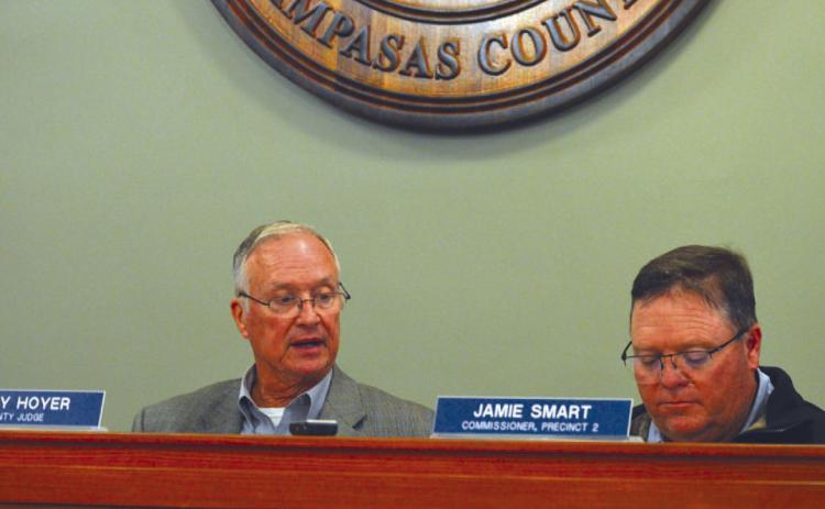 County Judge Randy Hoyer, left, and Precinct 2 Commissioner Jamie Smart joined with other members of the Commissioners Court in voicing support for membership with the Central Texas Water Alliance. ERICK MIRCHELL | DISPATCH RECORD