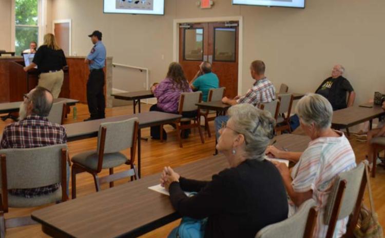 More than a dozen people attended a recent town hall meeting to learn more about the Lampasas Police Department’s proposed livestock ordinance. MONIQUE BRAND | LAMPASAS DISPATCH RECORD