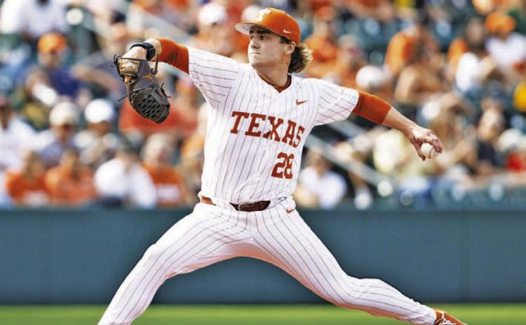 Ace Whitehead throws a pitch during his Saturday start against the Baylor Bears. COURTESY PHOTO | TEXAS ATHLETICS