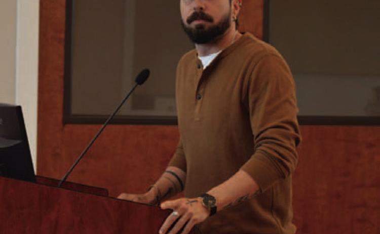 ERICK MITCHELL | DISPATCH RECORD Film producer Chase Kuker addresses the Lampasas Economic Development Corp. board members at a called meeting last week to address changes to his promotional package that can be used to market the city.