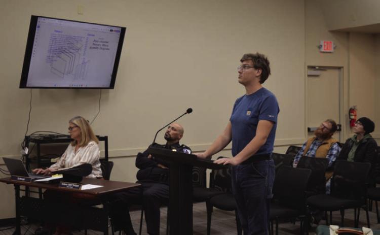 Standing at the podium, Brennen Barber makes his Eagle Scout project pitch to Kempner City Council members in last week’s regular meeting. ERICK MITCHELL | DISPATCH RECORD