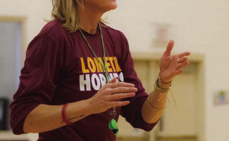Madison Morris leads players through a drill in Lometa, where she is a second-year head coach. Morris played volleyball at the University of Texas-El Paso and Texas A&amp;M University International after graduating from Lampasas High School. ERICK MITCHELL | DISPATCH RECORD
