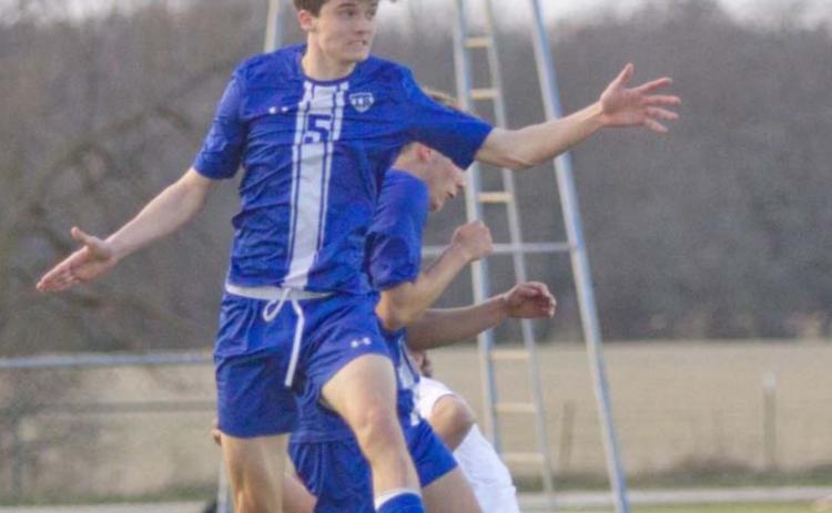 Cody Hinson follows through on a header against Salado. Lampasas bounced back to beat Burnet 4-1 after a loss to Salado on Monday. JEFF LOWE | DISPATCH RECORD