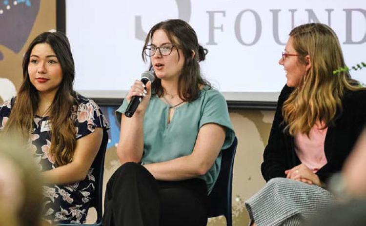 Lampasas High School alumna Monica Garza, at left, and fellow Howard Payne University Sumners Scholars Madi Boggs and Brooke Robbins participate in a Sumners Social for prospective students. courtesy photo