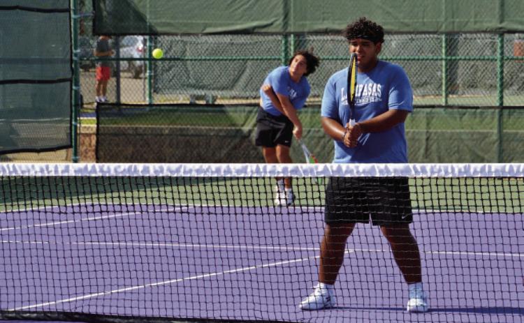 Doubles team Jacob Provonost and Joel De La Rocha take on and rout Belton New Tech on Thursday. COURTESY PHOTO