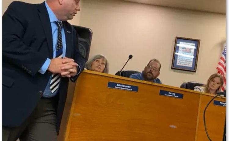 Kempner Mayor John Wilkerson, left, addresses Councilwoman Melba Vandeveer, second from left; Councilman Dan Long; and City Secretary Hayleigh Talasek during a recent City Council meeting. The city of Kempner has adopted a new set of rules on how it will conduct council meetings. SCREENSHOT | CITY OF KEMPNER FACEBOOK PAGE